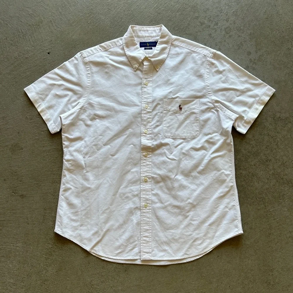 Polo Ralph Lauren Shirt Mens Large White Classic Fit Short Sleeve Button Down